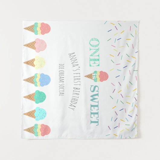 Een is zoete ijsje op de eerste verjaardag wandkleed (Voorkant (horizontaal))