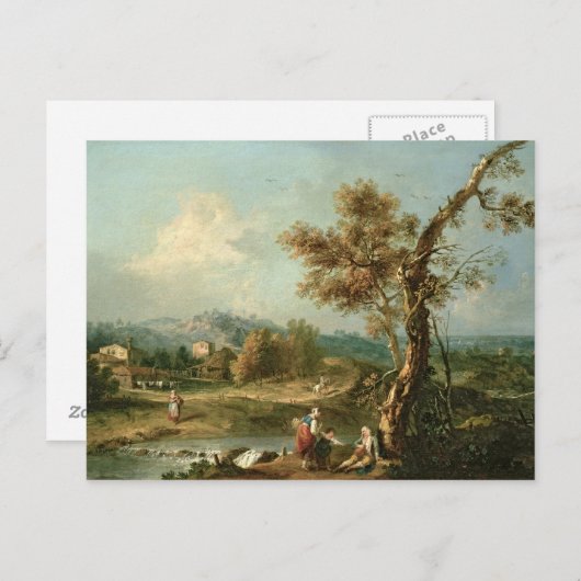 Een Italiaans rivierlandschap met reizigers Briefkaart (Voorkant / Achterkant)