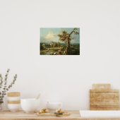 Een Italiaans rivierlandschap met reizigers Poster (Keuken)