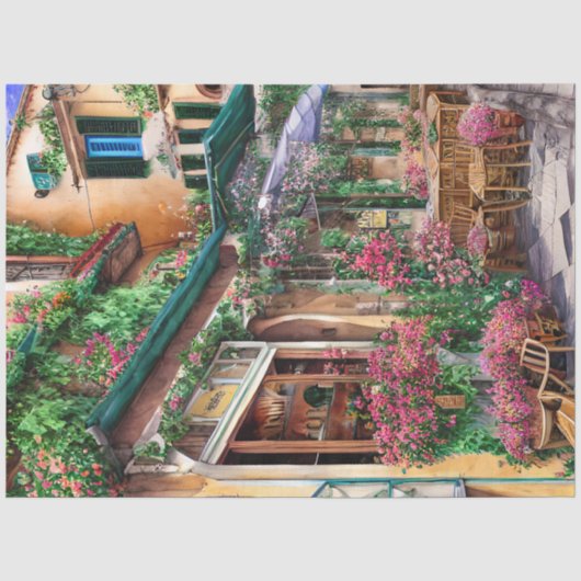 Een Italiaanse Straat Scène Ephemera Ontwerp Serie Tissuepapier (Voorkant)