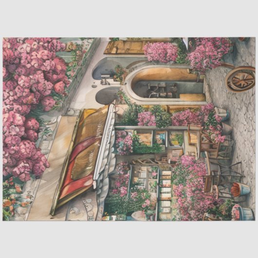 Een Italiaanse Straat Scène Ephemera Ontwerp Serie Tissuepapier (Voorkant)