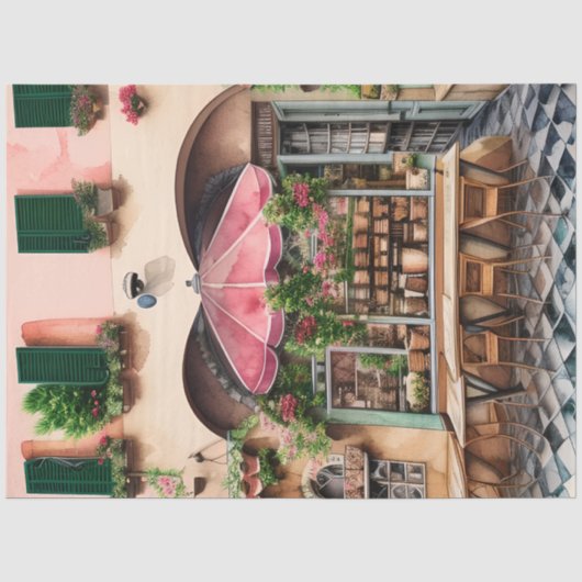 Een Italiaanse Straatscène Ephemera Design Serie 9 Tissuepapier (Voorkant)