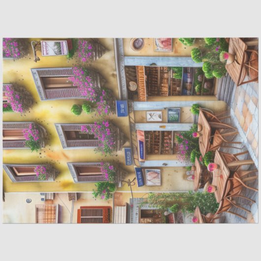 Een Italiaanse Straatscène Ephemera Ontwerp Serie Tissuepapier (Voorkant)