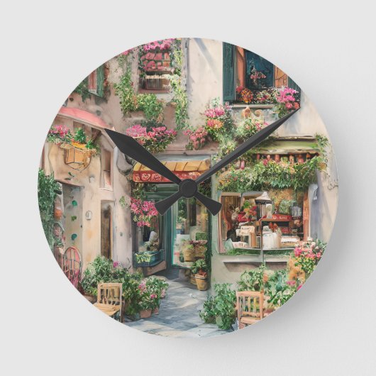 Een Italiaanse Street Scene Ephemera Design Series Ronde Klok (Voorkant)