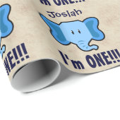 Eén jaar 1e verjaardag Cute Elephant Face A02 Cadeaupapier (Rol Hoek)