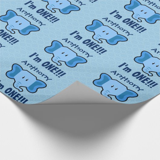 Eén jaar 1e verjaardag Cute Elephant Face A02A Cadeaupapier (Hoek)