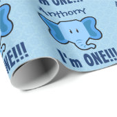 Eén jaar 1e verjaardag Cute Elephant Face A02A Cadeaupapier (Rol Hoek)