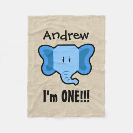 Eén jaar 1e verjaardag Cute Elephant Face A18 Fleece Deken