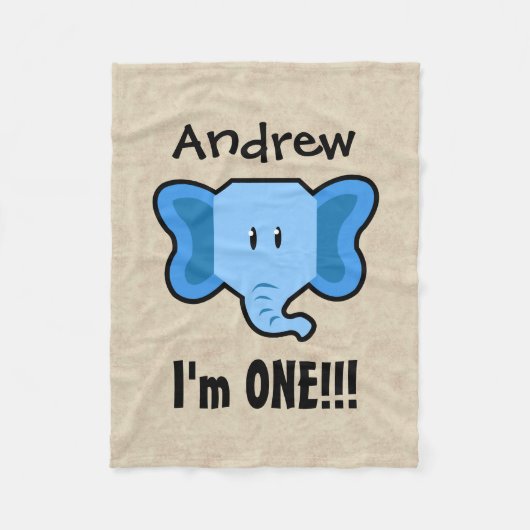 Eén jaar 1e verjaardag Cute Elephant Face A18 Fleece Deken (Voorkant)