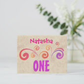 Een jaar 1e verjaardag Kleurrijke wervelingen A07C Aankondigingskaart (Staand voorkant)