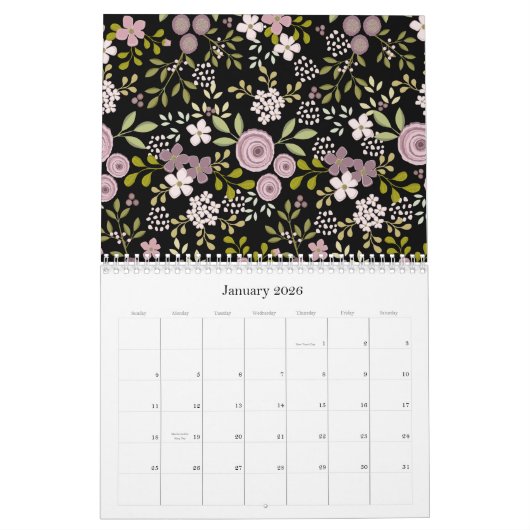 Een jaar bloemen geïllustreerde Pagina's Kalender (Jan 2026)