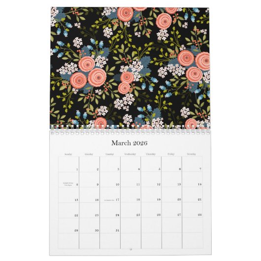 Een jaar bloemen geïllustreerde Pagina's Kalender (Mar 2026)