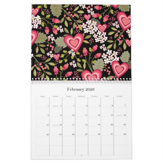 Een jaar bloemen geïllustreerde Pagina's Kalender (Feb 2026)
