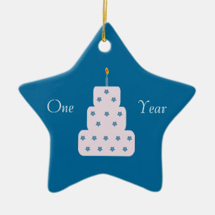 Een jaar durende 'Birthday Cake' blauw Keramisch Ornament