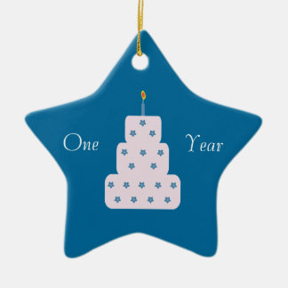Een jaar durende 'Birthday Cake'  blauw Keramisch Ornament