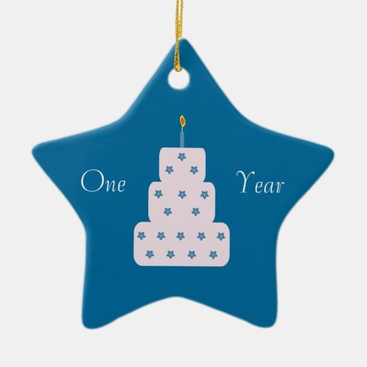 Een jaar durende 'Birthday Cake'  blauw Keramisch Ornament (Voorkant)