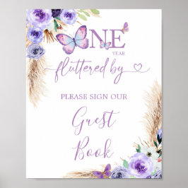 Een jaar Fluttered Butterfly Birthday Guest Book Poster