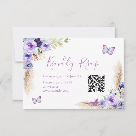 Een jaar Fluttered Butterfly Birthday QR RSVP-kaar Bedankkaart (Voorkant)