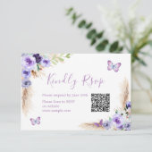 Een jaar Fluttered Butterfly Birthday QR RSVP-kaar Bedankkaart (Staand voorkant)