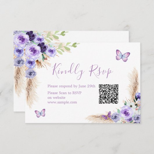 Een jaar Fluttered Butterfly Birthday QR RSVP-kaar Bedankkaart (Voorkant / Achterkant)
