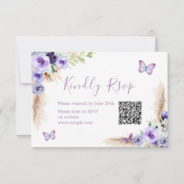 Een jaar Fluttered Butterfly Birthday QR RSVP-kaar Bedankkaart