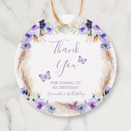 Een jaar Fluttered Butterfly Eerste Verjaardag Blo Bedankjes Labels (Achterkant)