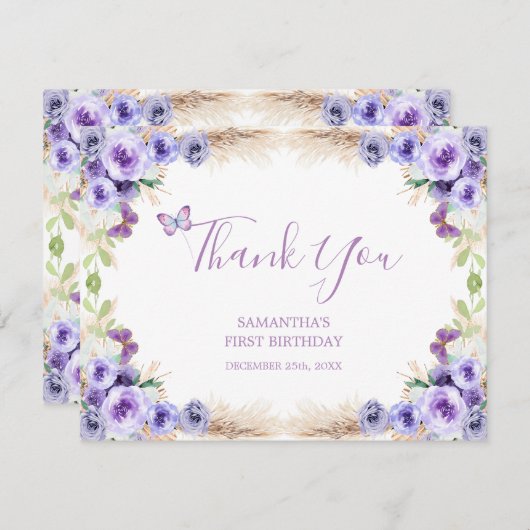 Een jaar Fluttered Butterfly Eerste Verjaardag Blo Bedankkaart (Voorkant / Achterkant)