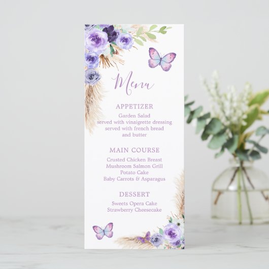 Een jaar Fluttered Butterfly Eerste Verjaardag Blo Menu (Staand voorkant)