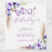 Een jaar Fluttered Butterfly Eerste Verjaardag Blo Wijn Etiket (Enkel label)
