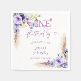 Een jaar Fluttered Butterfly Eerste Verjaardag Pap Servet