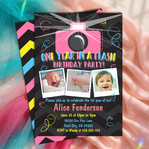 Eén jaar in een Flash-fotouitnodiging Kaart