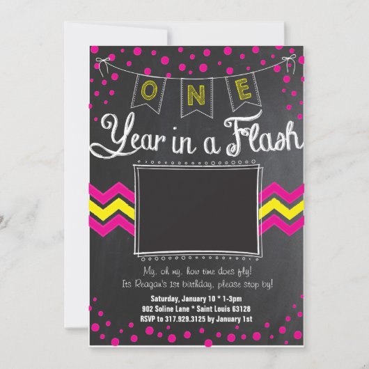 Een jaar in een Flash verjaardagsuitnodiging Kaart (Voorkant)