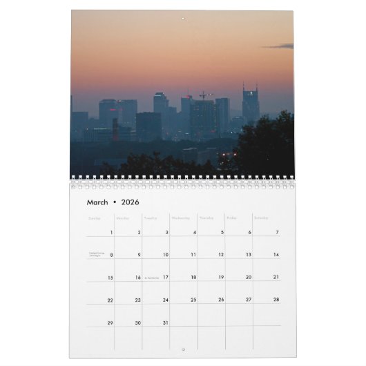 Een jaar in Tennessee Kalender (Mar 2026)