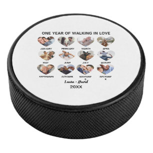 Een jaar lang wandelen in de liefde 12 foto collag hockey puck