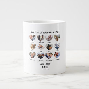 Een jaar lopen in liefde 12 hart foto collage grote koffiekop
