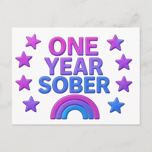 Eén jaar nuchter nuchterheid verjaardag AA NA Briefkaart (Voorkant)