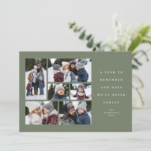 Een jaar om 2022 6 fotocollage groen te onthouden feestdagenkaart (Staand voorkant)
