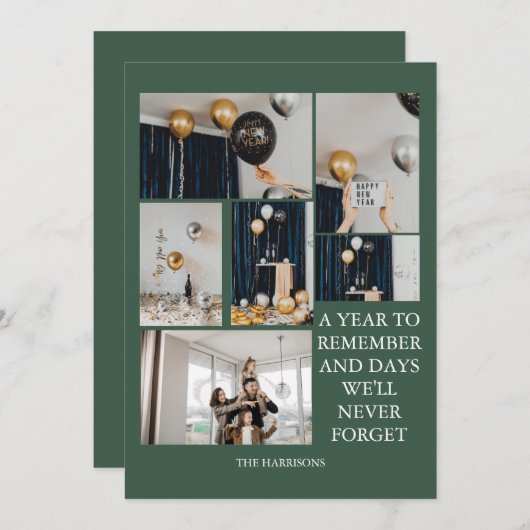 Een jaar om 6 fotocollage groen te onthouden feestdagenkaart (Voorkant / Achterkant)