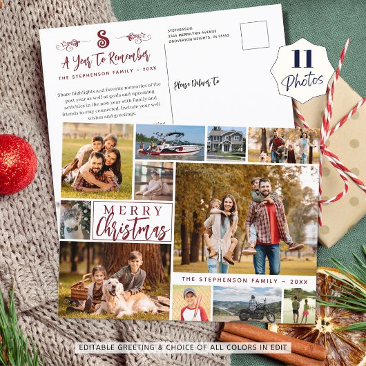 Een jaar om MERRY CHRISTMAS 11 foto te onthouden Feestdagenkaart