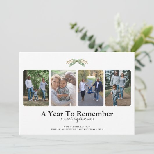 Een jaar om te onthouden 4 foto's Kerstmis Feestdagenkaart (Staand voorkant)