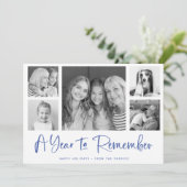 Een jaar om te onthouden | Blauwe minimalistische  Feestdagenkaart (Staand voorkant)