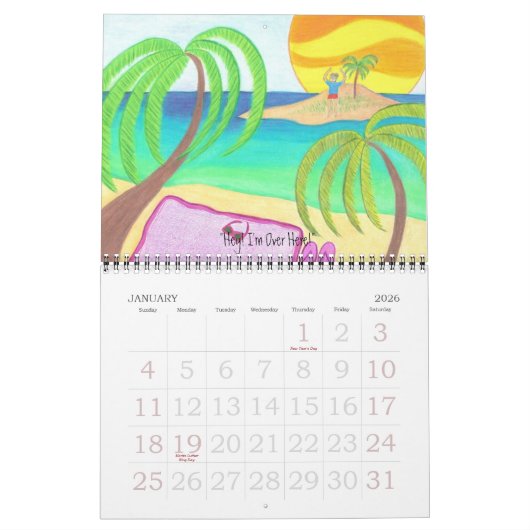 Een jaar op de strandkalender kalender (Jan 2026)