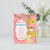 Een jaar oud Circus Olifant Monkey Giraffe Party Uitnodiging Briefkaart (Staand voorkant)