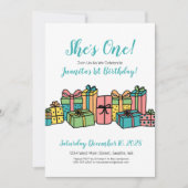 Een jaar oud kleurrijk 1e verjaardagsfeest kaart (Voorkant)