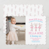 Een jaar oud meisje Ballerina Invite Kaart (Voorkant / Achterkant)