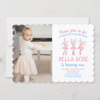 Een jaar oud meisje Ballerina Invite Kaart