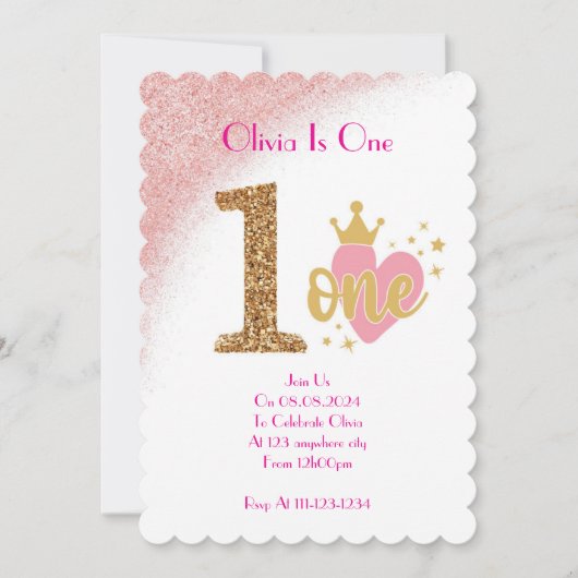 EEN JAAR OUD MEISJE VERJAARDAG UITNODIGING (Voorkant)