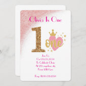 EEN JAAR OUD MEISJE VERJAARDAG UITNODIGING (Voorkant / Achterkant)