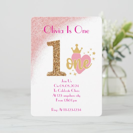 EEN JAAR OUD MEISJE VERJAARDAG UITNODIGING (Staand voorkant)