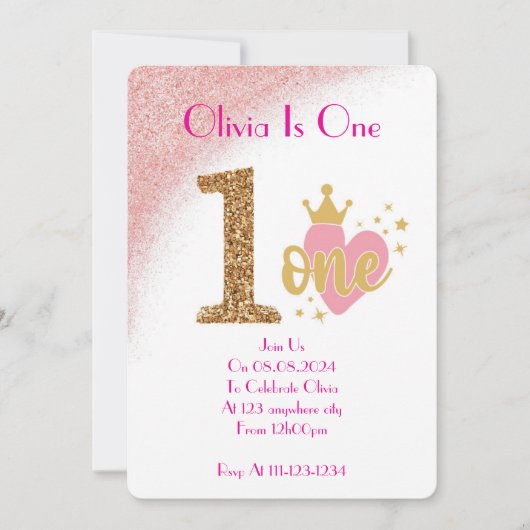 EEN JAAR OUD MEISJE VERJAARDAG UITNODIGING (Voorkant)